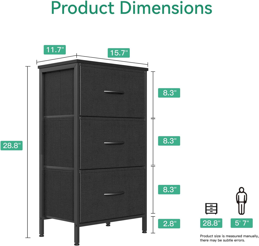 AODK Small Dresser for Bedroom Nightstand with 3 Storage Drawers, Black | Che...