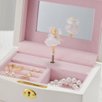 Ballerina Musical Jewelry Box with Mirror for girls，Kid's Jewelry Storage Music Chest (White-L)