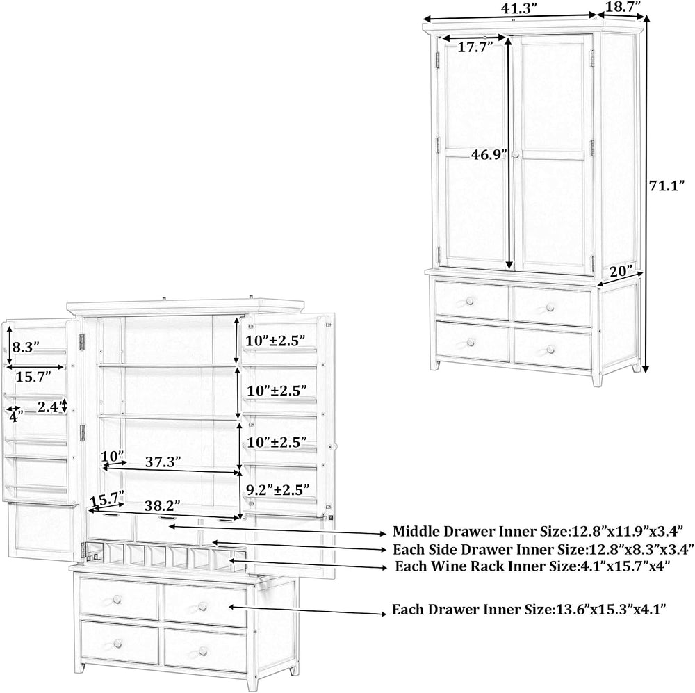 Mirightone 71'' Kitchen Pantry Storage Cabinet, Freestanding Cupboard...