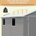 Devoko 6x8 FT Plastic Storage Shed, Outdoor Resin Garden Shed with Floor, Waterproof Tool Storage Shed with Lockable Door and Window for Patio, Garden, Backyard, Light Gray