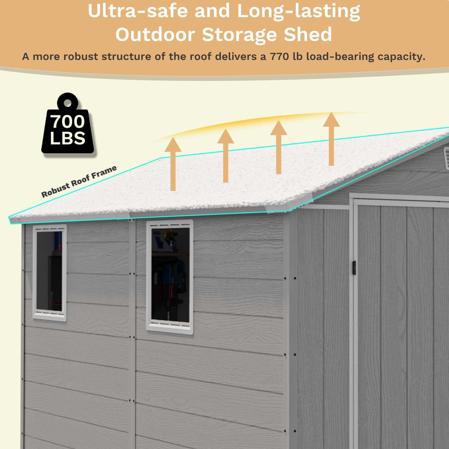 Devoko 6x8 FT Plastic Storage Shed, Outdoor Resin Garden Shed with Floor, Waterproof Tool Storage Shed with Lockable Door and Window for Patio, Garden, Backyard, Light Gray