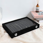 Wudygirl Jewelry Organizer Necklace Organizer Box 20 Hooks Necklaces Holder Display Case Black Velvet Jewelry Organizer with Clear Lid(Black Necklace Tray)