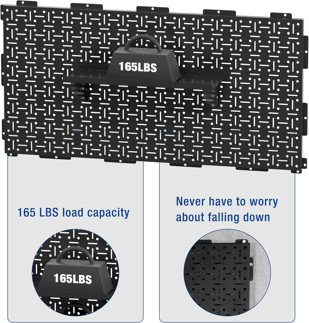 WORKPRO Metal Pegboard 16”x 32” Steel Panel with Round Holes & Vertical Slots, Black Heavy Duty Garage Peg Board Wall Pegboard Organizer for Wood Working Work Shop, Craft Room, 2 Pack