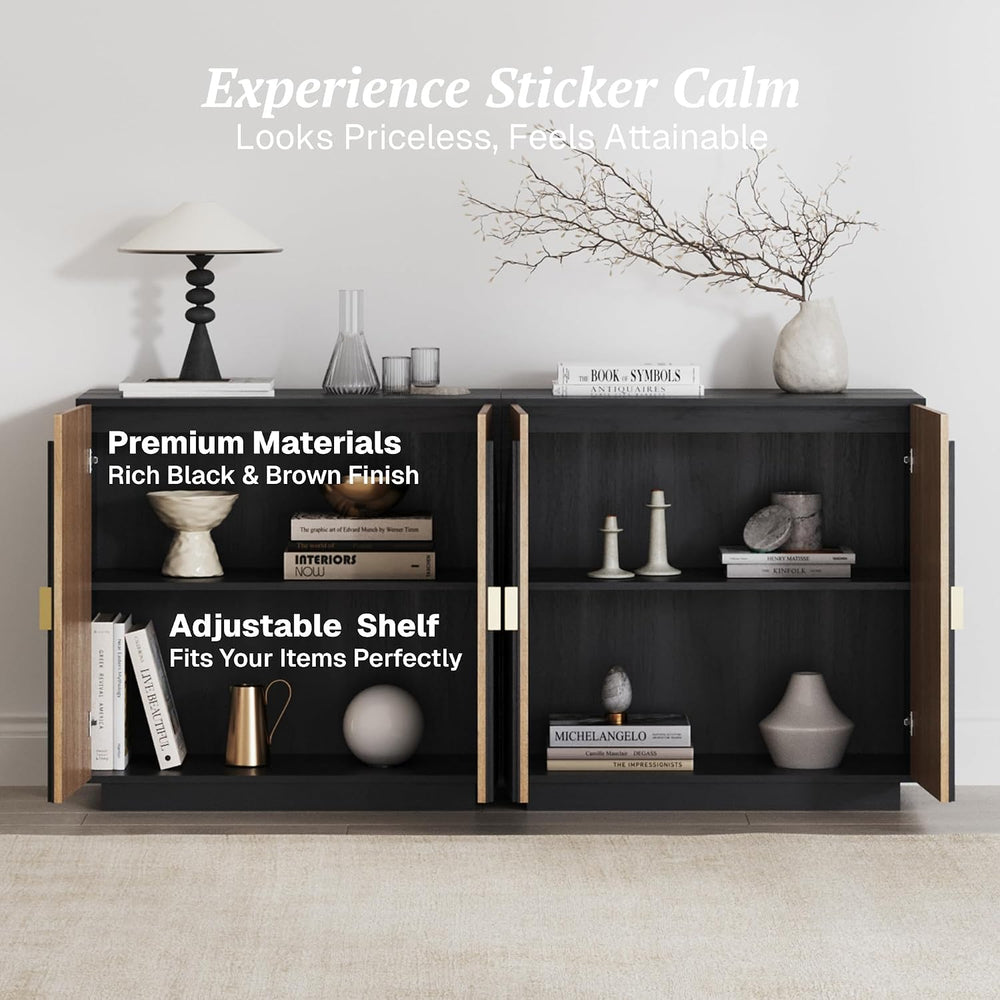 BELLEZE Stacked 33" Sideboard Buffet Cabinet - Camel