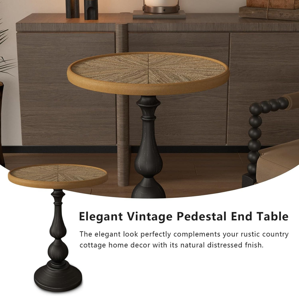 Retro Side Table Round End Table - 20" French Country Wooden Coffee Tabl...