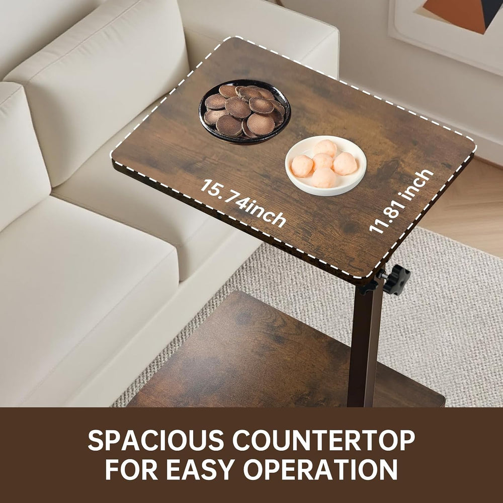 Side Table Sofa Tray for Couch with Rolling Wheels, TV Tray Table with 360°Ro...