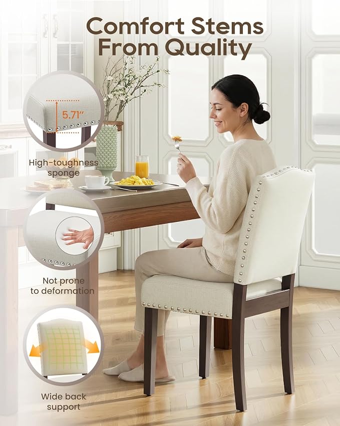 Upholstered Dining Chairs Set of 4 with Thickened Seat Cushion, Wooden Mid-Ce...