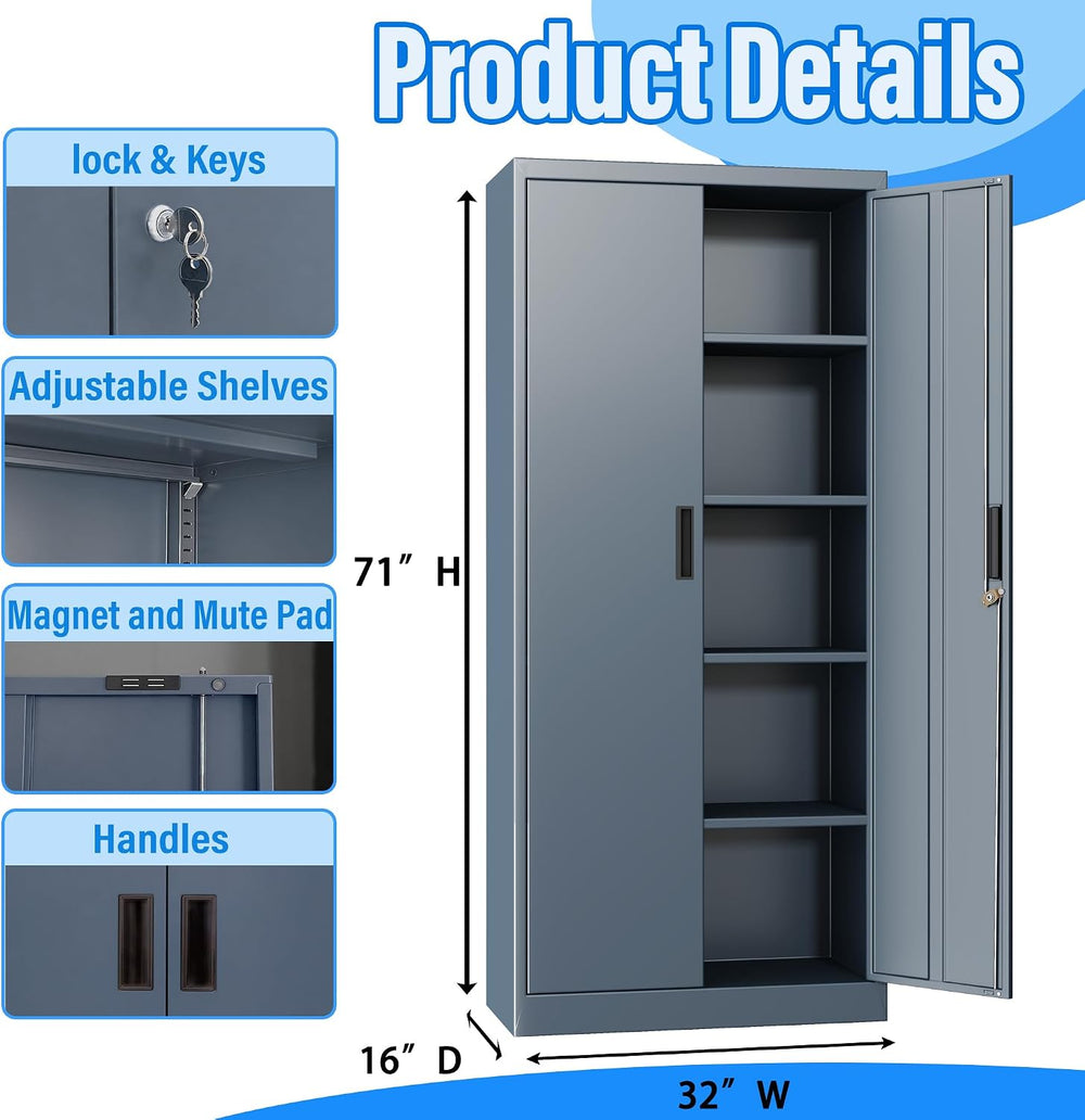 BESFUR Metal Storage Cabinet, 71" H Steel Locking Storage Cabinet with 2...