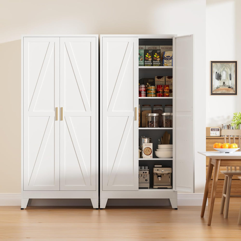 71" Tall Metal Pantry Cabinet, Kitchen Storage Cabinet with 2 Doors and ...