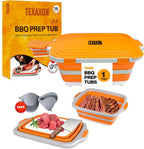8L/16L BBQ Prep Tub with Cutting Board, Lid & Complimentary Mitts/Gloves – Collapsible Bucket for BBQ, Marinade, Picnic, Camping, Meat Prep – Orange/Black (Orange, X-Large Lid Lock)
