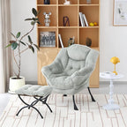Welnow Lazy Chair with Ottoman, Modern Lounge Accent Chair with Armrests and a Side Pocket, Leisure Sofa Armchair, Reading Armchair with Footrest for Small Space, Plush Green