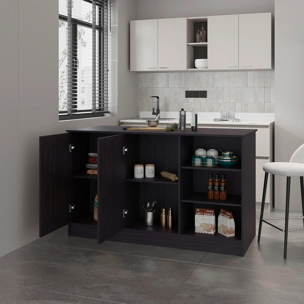 Wengue Kitchen Island with 2-Door and Open Storage | Six-shelf design with op...