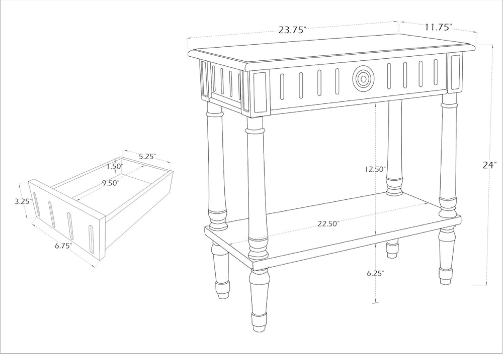 East at Main Narrow End Table with Drawer & Shelf, Solid Wood Slim Side T...