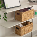 KOKODO Pack of 2 Medium Rectangular Water Hyacinth Wicker Storage Baskets with Handles and Metal Frame, Stylish and Durable Handwoven Bin for Space-saving Room Organizing or Decorative Wicker Basket