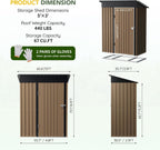 Breezz 5x3FT Vertical Outdoor Steel Storage Shed with Floor Frame, Lockable Doors, Compact Metal Tool Shed for Garden, Backyard, Patio, Utility, and Bike Storage,Brown