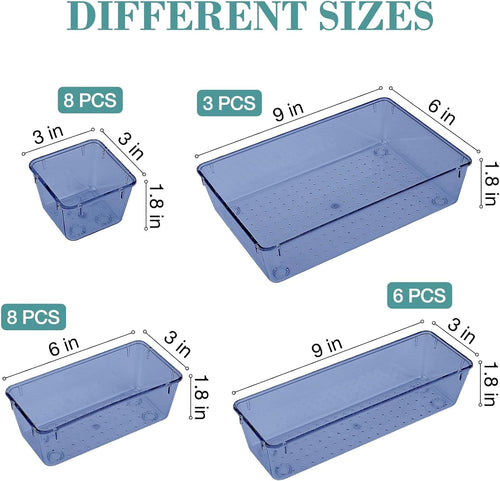 25 PCS Drawer Organizer Set, 5 Varied Size Bathroom and kitchen Drawer cabinet organizer Trays, Clear Storage Bins for Makeup, Jewelry, Utensils and Gadgets, Dark Blue