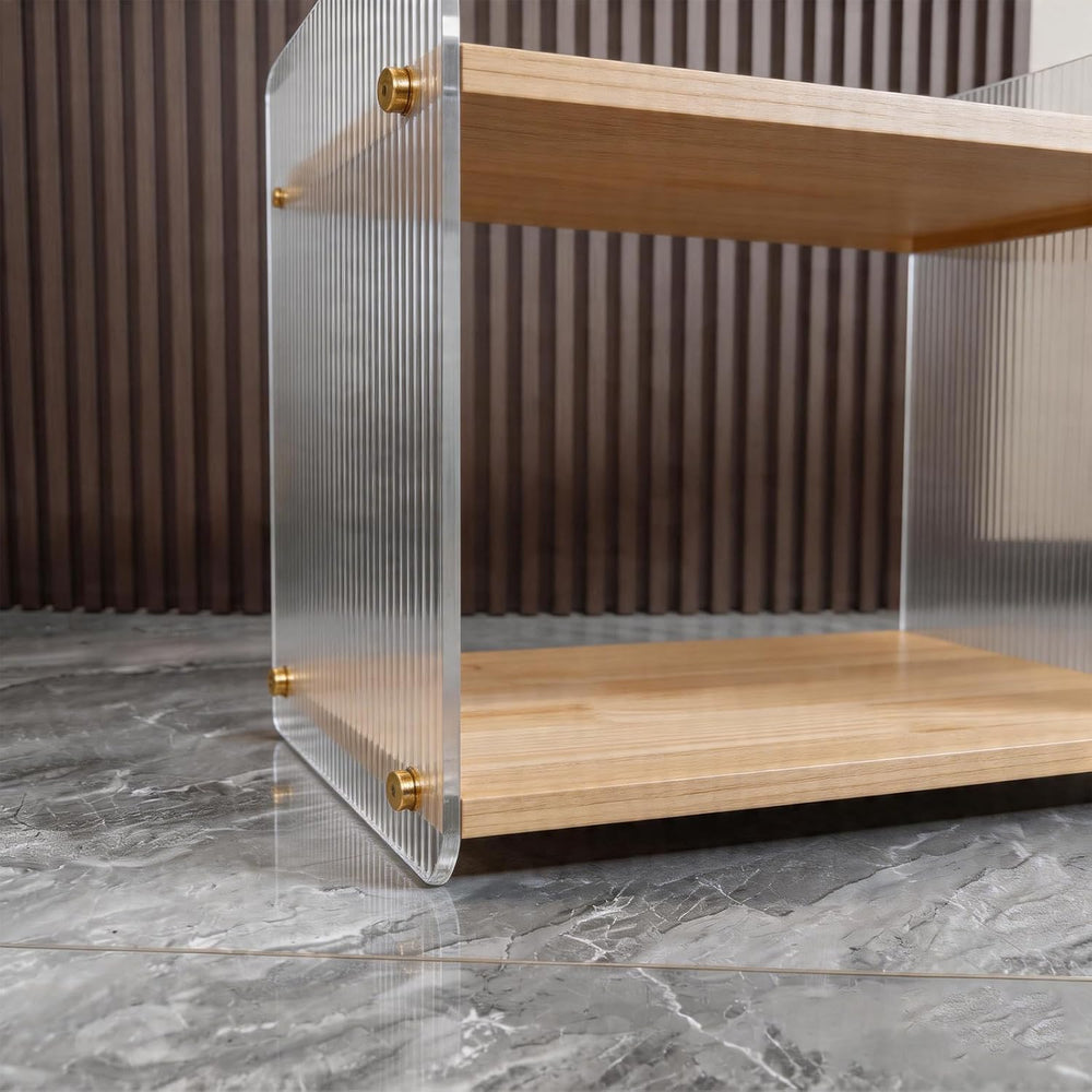 Acrylic and Wood End Table with 2-Tier Storage, Side Table for Couch Dinner C...