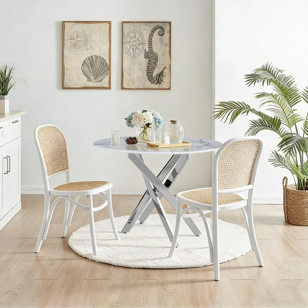 Knocbel 35.43" Dining Table for 4, Round Coffee Table with Granite Top a...