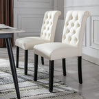 Faux Leather Dining Chairs Set of 6 Upholstered Dining Room Chairs Modern Tufted Accent Chairs Wooden Parsons Side Chairs for Home Kitchen Resturant, Cream