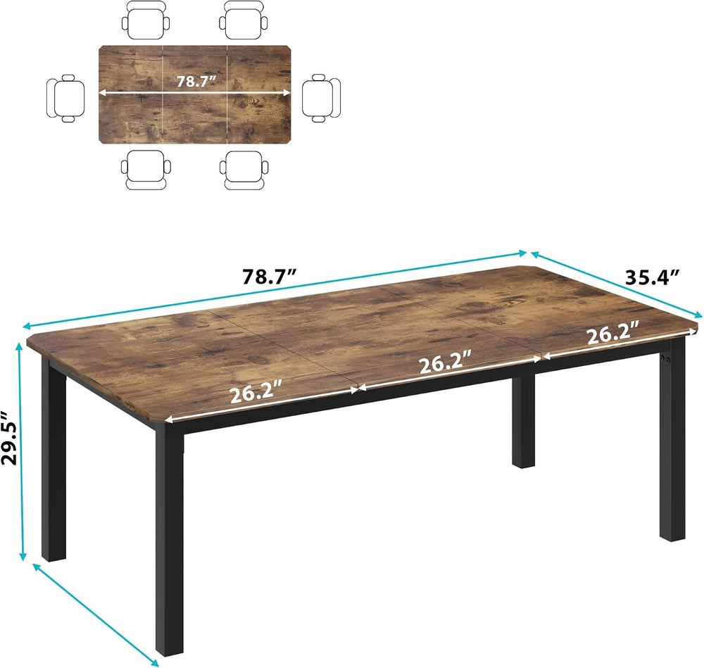 78.7" Industrial Dining Table for 6-8, Vintage Kitchen Table with Sturdy...