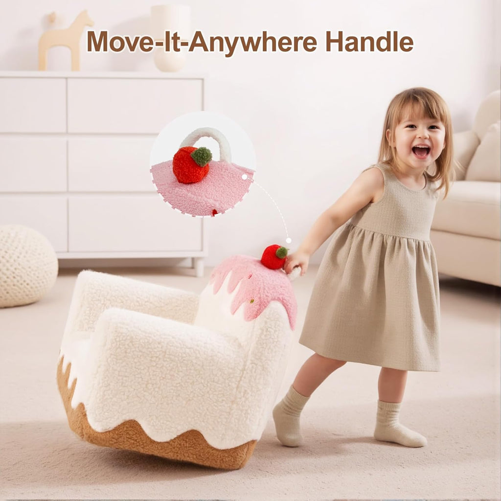 Kids Chair Comfy for Girls 1-6 Years Old, Soft Sherpa Toddler Sofa | Carry Handle, Book Pocket