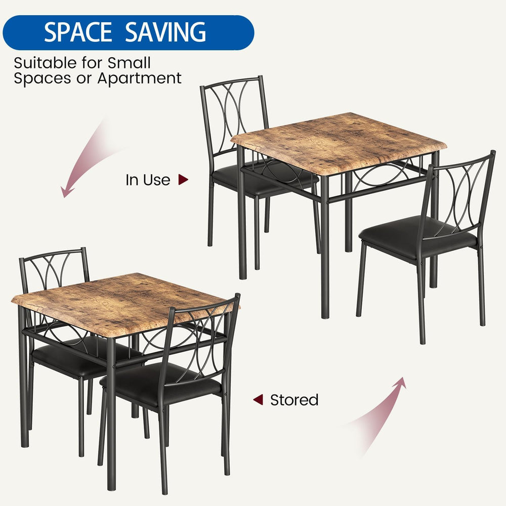 GAOMON 3-Piece Dining Table Set for 2, Square Space-Saving Kitchen Table &amp...