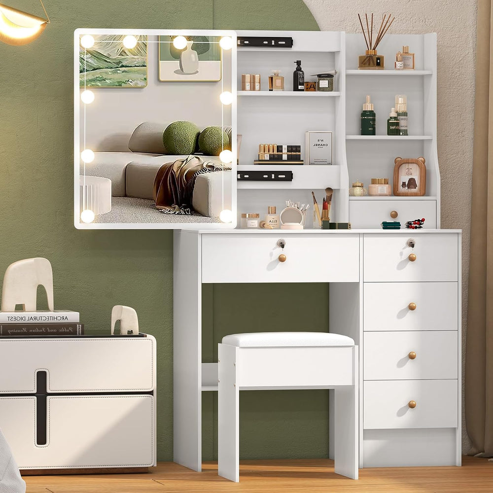 Umeiga Small Vanity Desk with Mirror and Lights, 32" Makeup Vanity Table...
