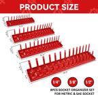 8PCS Socket Organizer Tray Set,SAE & Metric Socket Trays, 2PCS 1/4", 4PCS 3/8", 2PCS 1/2" Drive Deep and Shallow Socket Holders for Toolboxes (8pcs socket organizer）