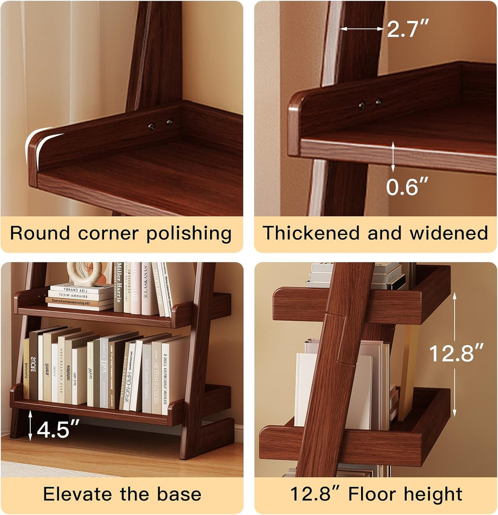 5 Tier Ladder Shelf, Ladder Bookshelf with Wood Frame