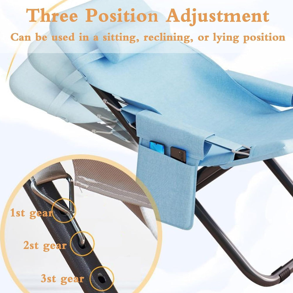 Reinforced Support Beach Chair, Soft Skin Friendly Fabric(Sky Blue)