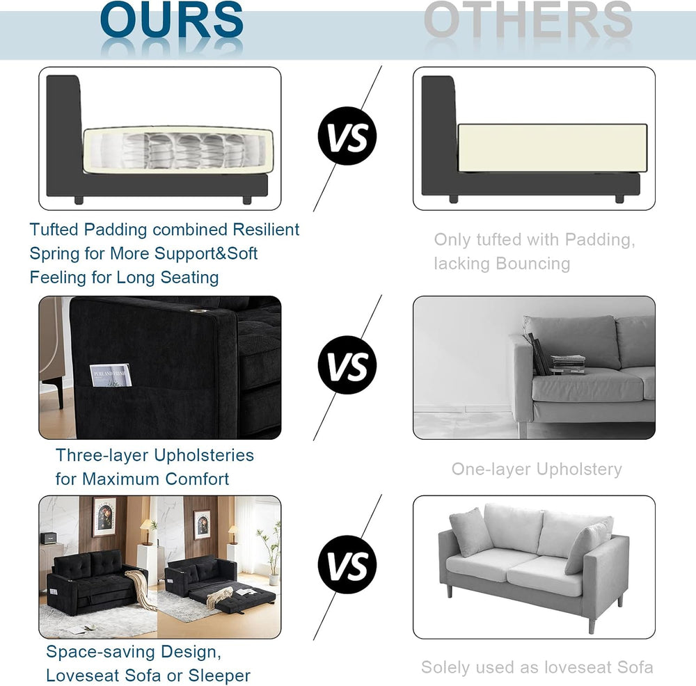 VINGLI Upgraded 64" W 84" L Full Size Futon Sofa Bed, 6" Thick...