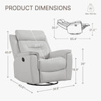 Leather Recliner Chair Faux Swivel Rocker for Adults Manual Sofa for Living Room Bedroom Home Theater Seating,Light Grey