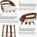 Counter Height Bar Stools, Mid Century Counter Stools with Walnut Finish | Natural Bentwood Frame, Easy-Grip Handle,Low Back, Upholstered Faux Leather, Kitchen Counter Stools for Kitchen, Pub, Cafe