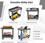 Goplus 2-Tier Utility Cart, Heavy Duty Commercial Service Tool Cart w/Handle, 550 lbs Max Support, Rolling Mechanic Metal Tool Cart Storage Organizer for Home, Garage, Warehouse