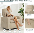 Swivel Rocker Recliner, Oversized Manual Nursery Glider Rocking Recliner Chair with Removable Cushion, Upholstered Corduroy Swivel Reclining Chair for Nursery Living Room Bedroom, Camel