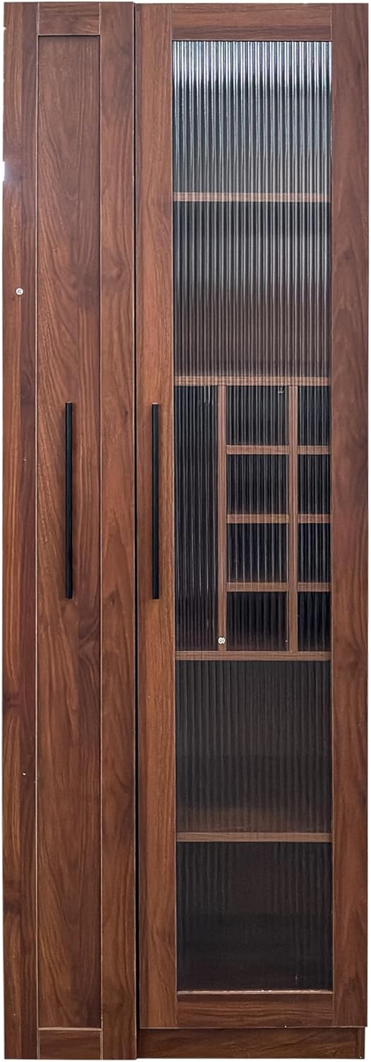Kitchen Pantry Cabinet with 5-Tier Shelf, Pull-Out Hutch Cabinet with Glass D...