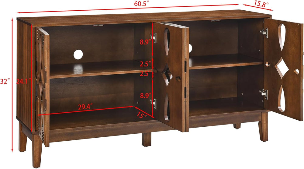 LKTART 60" Mid Century Modern Sideboard Buffet with Hollow Carved Doors ...