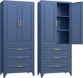 SteeLoong 75" Kitchen Pantry Cabinet with 3 Drawer,Metal Storage Cabinets with Doors and 2 Adjustable Shelves,Blue Kitchen Cabinet with 2 Gold Handles,Food Cupboard for Livingroom,Pantry, Bathroom