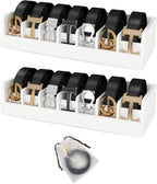 Belt Organizer for Drawer - Bamboo Belt Storage Organizer | Belt Rack for Closet Wall Mount Men Women Tie Sock Bra Scarf Ribbon(White, 2 * 7Grids)