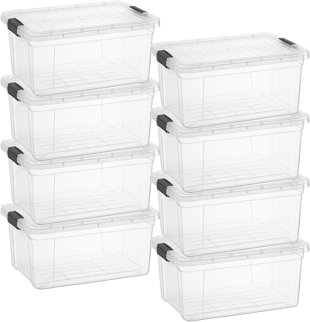 Superio Clear Storage Boxes with Lids, 11 Quart Plastic Container Bins for Organizing, Stackable Crates, BPA Free, Non Toxic, Odor Free, Organizers for Home, Office and Dorm, 8 Pack
