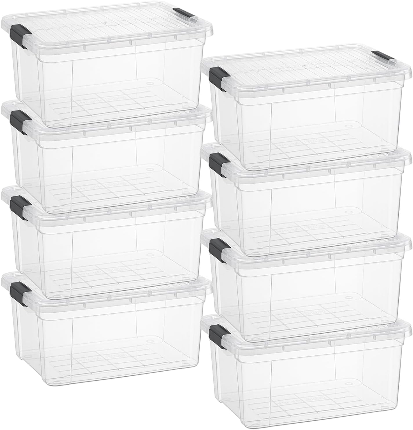 Superio Clear Storage Boxes with Lids, 11 Quart Plastic Container Bins for Organizing, Stackable Crates, BPA Free, Non Toxic, Odor Free, Organizers for Home, Office and Dorm, 8 Pack