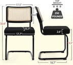 Dining Chairs Set of 4, Modern Rattan Kitchen Chairs, Mid Century Modern Design, Polished Chrome Frame, Upholstered Seat, Black