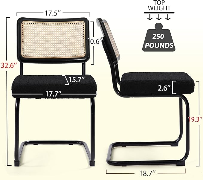 Dining Chairs Set of 2, Modern Rattan Kitchen Chairs, Mid Century Modern Desi...