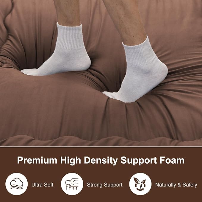 Japanese Floor Mattress, 6" Japanese Futon Mattress, Foldable & Portable Shiki Futon (shikibuton), Roll Up Thicken Sleeping Mattress Tatami Mat Sleeping Pad for Camping (Brown, 39 x 80)