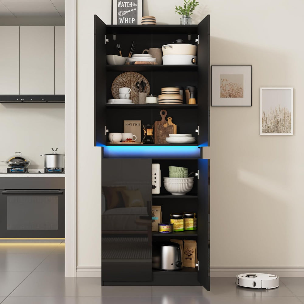 Furnify 71" Tall Pantry Storage Cabinet, Kitchen Pantry with High Gloss ...