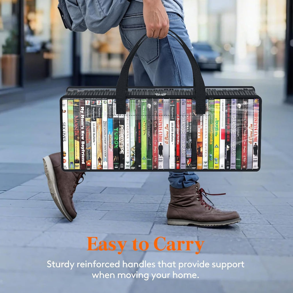 Lifewit DVD Storage Bags 10 Pack, Clear PVC DVD Case Holder with Handles, Front Window Zipper Design, Stackable Media Organizer for Blu Ray Disc, Movie Cases, VHS Box, Hold 350 Pcs DVDs (35 Each)