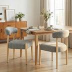 VKNOW Wooden Dining Chairs Set of 6, Modern Upholstered Dining Room Chairs with Rubberwood Legs and Curved Backrest, Fabric Kitchen Chairs for Farmhouse/Living Room/Dining Room, Gray