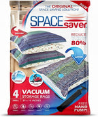 4 Pack Small Vacuum Storage Bags for Comforters, Blankets & Clothes – Vacuum Sealed Compression Bags with Hand Pump – Space Saver Storage Bags for Bedding, Moving, Travel & Organization