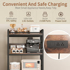 METYERRY Adjustable 4-Tier Heavy Duty Kitchen Baker's Rack with Power Outlet, with Industrial Wheels, Free Standing Microwave Oven Cart Stand for Storage in Living Room, Garage, Rustic Brown