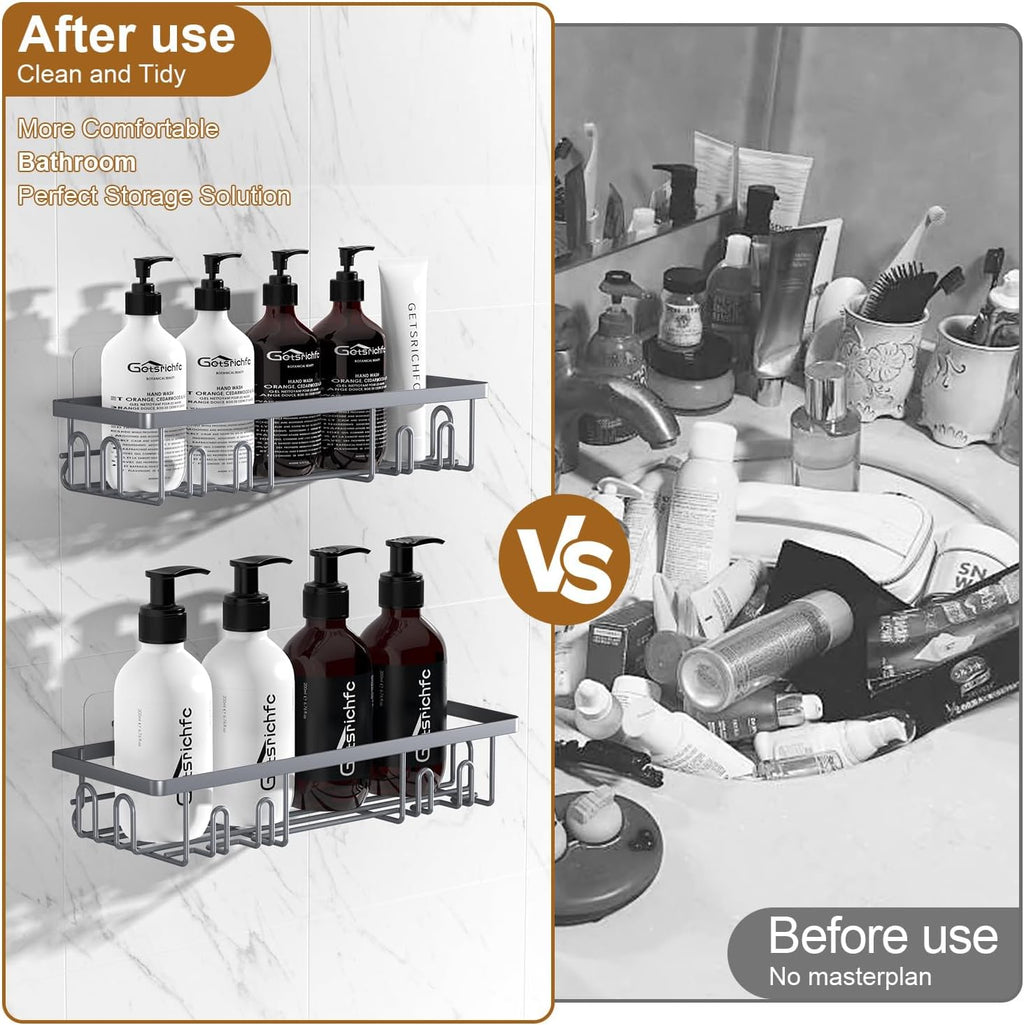2025 New Adhesive Shower Caddy, Shower Shelves with 16 Hooks, Grey 2 Pack